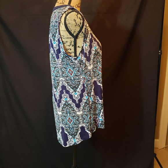 rxb Sleeveless Patterned Navy Top with Tie - Picture 7 of 9
